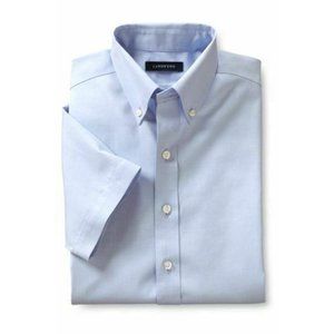 NWT LANDS' END BOY'S SHORT SLEEVE NO IRON PINPOINT DRESS SHIRT BLUE‎ 7